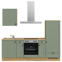 BUCĂTĂRIE FĂRĂ ELECTROCASNICE  - verde/culoare lemn stejar, Modern, metal/material pe bază de lemn (240cm) - Nobilia