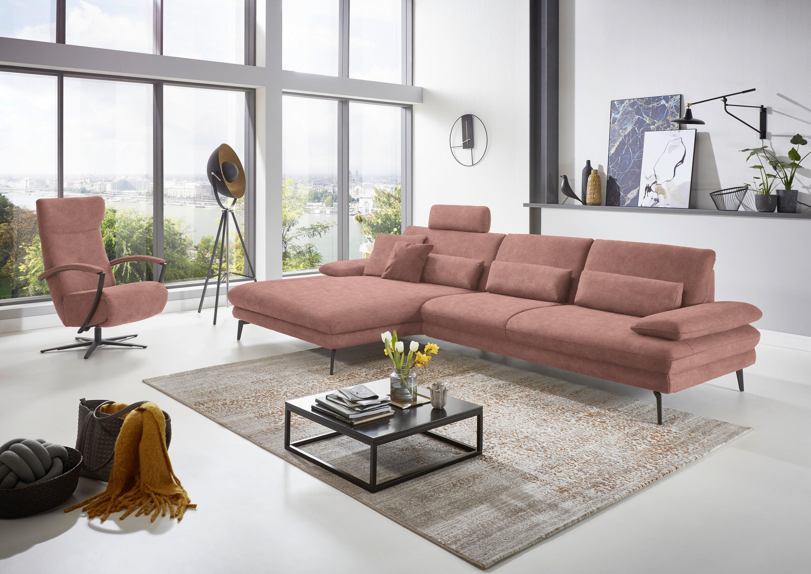 ECKSOFA in Velours Flieder  - Flieder/Schwarz, Design, Textil/Metall (180/310cm) - Dieter Knoll