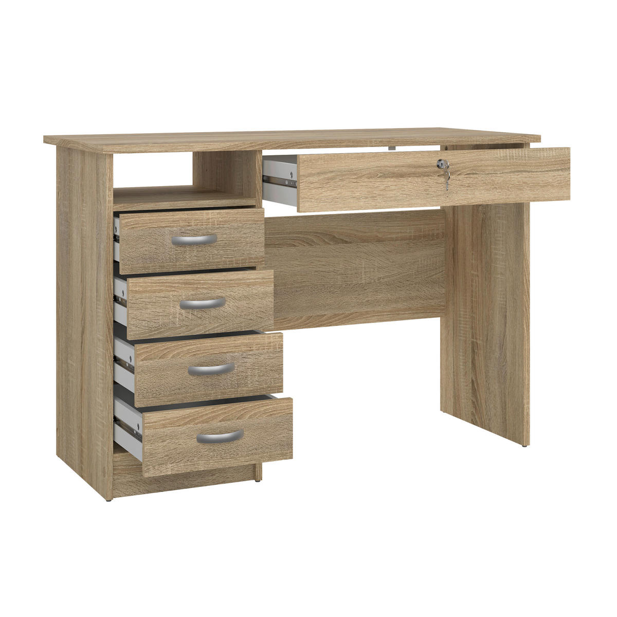SCHREIBTISCH 109,3/48,5/75,6 cm  in Eichefarben  - Eichefarben/Silberfarben, MODERN, Holzwerkstoff/Kunststoff (109,3/48,5/75,6cm) - MID.YOU