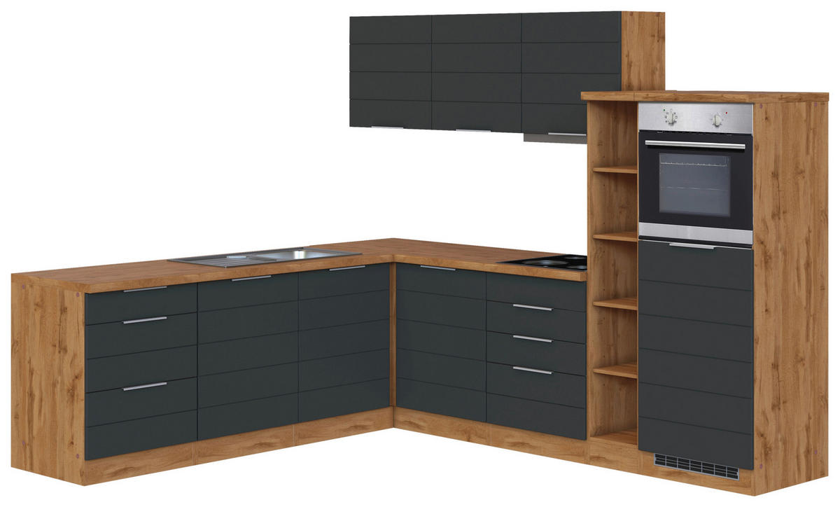 ECKKÜCHE 240/270 cm  in Grau, Eiche Wotan  - Eiche Wotan/Grau, Design, Holzwerkstoff/Metall (240/270cm) - Held