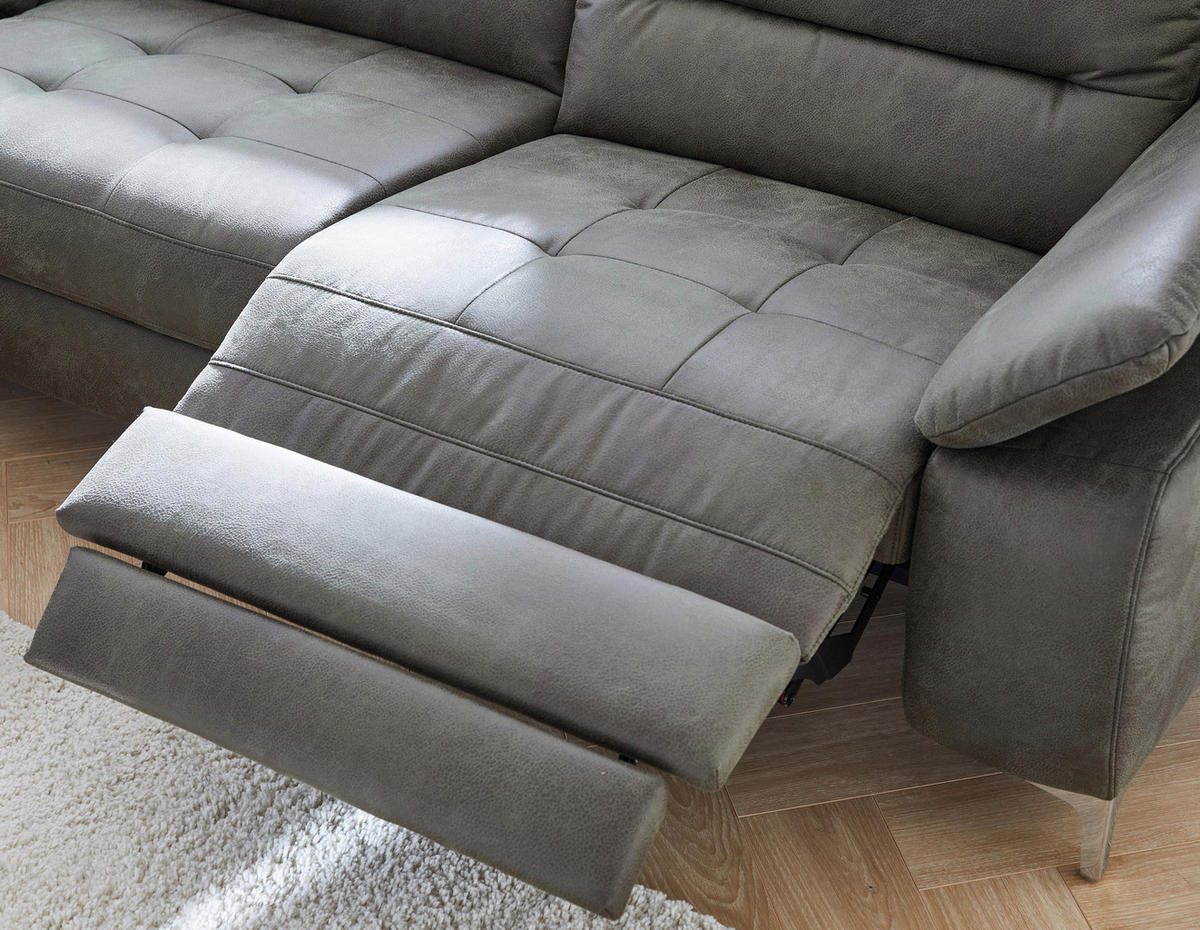ECKSOFA Olivgrün Mikrofaser Kopfteilverstellung  - Chromfarben/Olivgrün, Design, Textil/Metall (184/280cm) - Pure Home Comfort