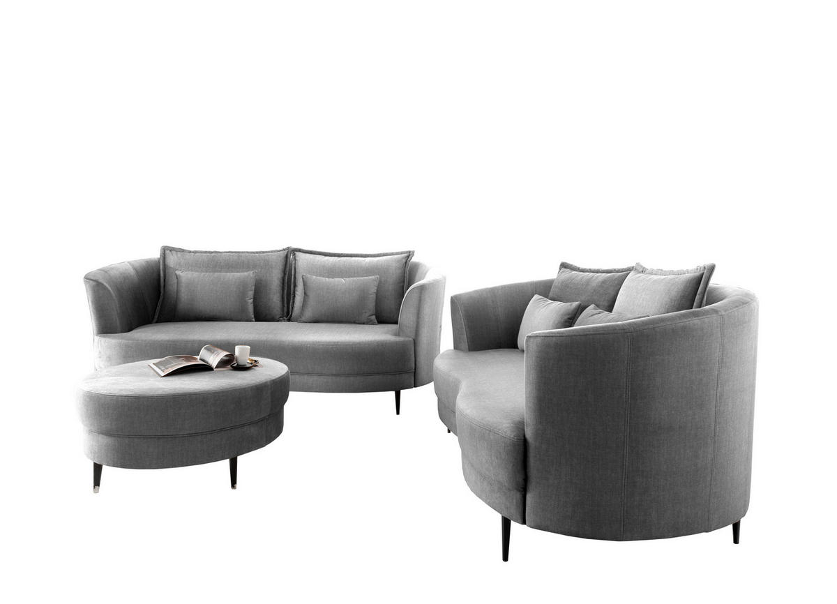 3-SITZER-SOFA in Velours Silberfarben  - Silberfarben/Schwarz, Modern, Textil/Metall (209/85/101cm) - Livetastic