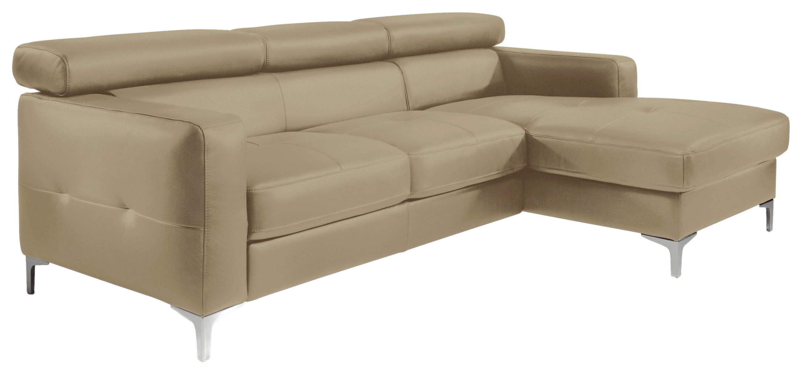 ECKSOFA Hellbraun Echtleder Kopfteilverstellung, Kopfstütze  - Chromfarben/Hellbraun, Design, Leder/Metall (226/169cm) - Livetastic