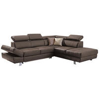 Ecksofa inkl. Funktion Dunkelbraun Kombination Echtleder/Lederlook Lederlook  - Chromfarben/Dunkelbraun, Design, Leder/Textil (265/212cm) - Stylife