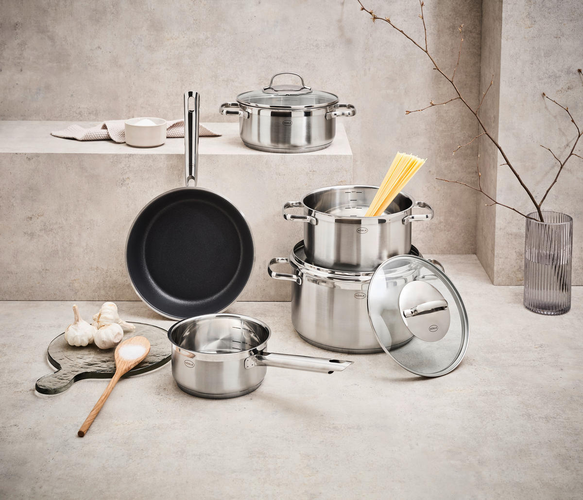 KOCHTOPFSET ELEGANCE 5-teilig  - Edelstahlfarben, Design, Glas/Metall (57/33,5/23cm) - Rösle