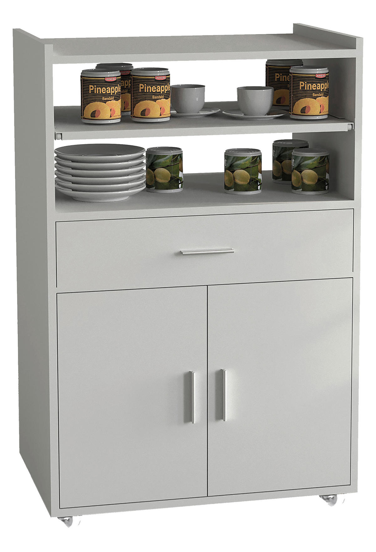 SERVIERWAGEN Weiß  - Silberfarben/Weiß, Basics, Holzwerkstoff/Kunststoff (59/92/40cm) - MID.YOU