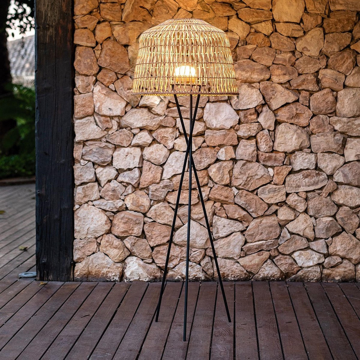 LED-STEHLEUCHTE  49/148/49 cm   - Schwarz, Natur, Naturmaterialien/Metall (49/148/49cm) - Newgarden