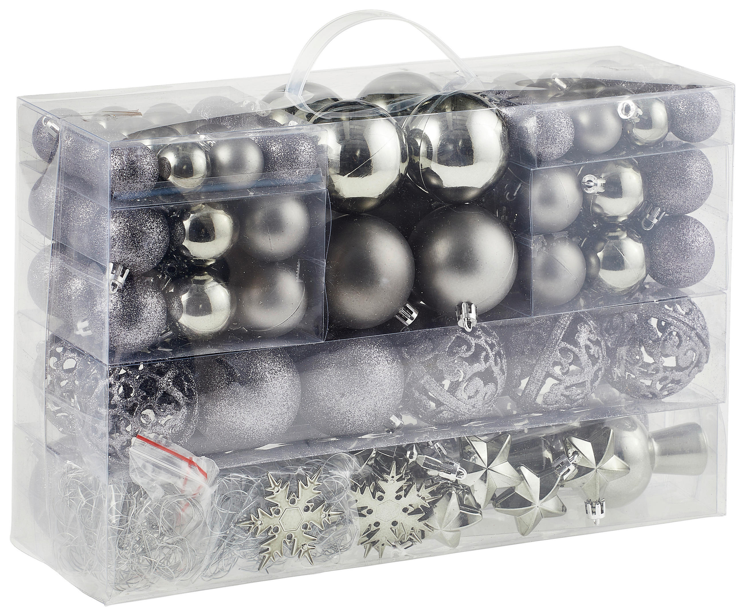 CHRISTBAUMKUGEL-SET 111-teilig  - Grau, Trend, Kunststoff - X-Mas