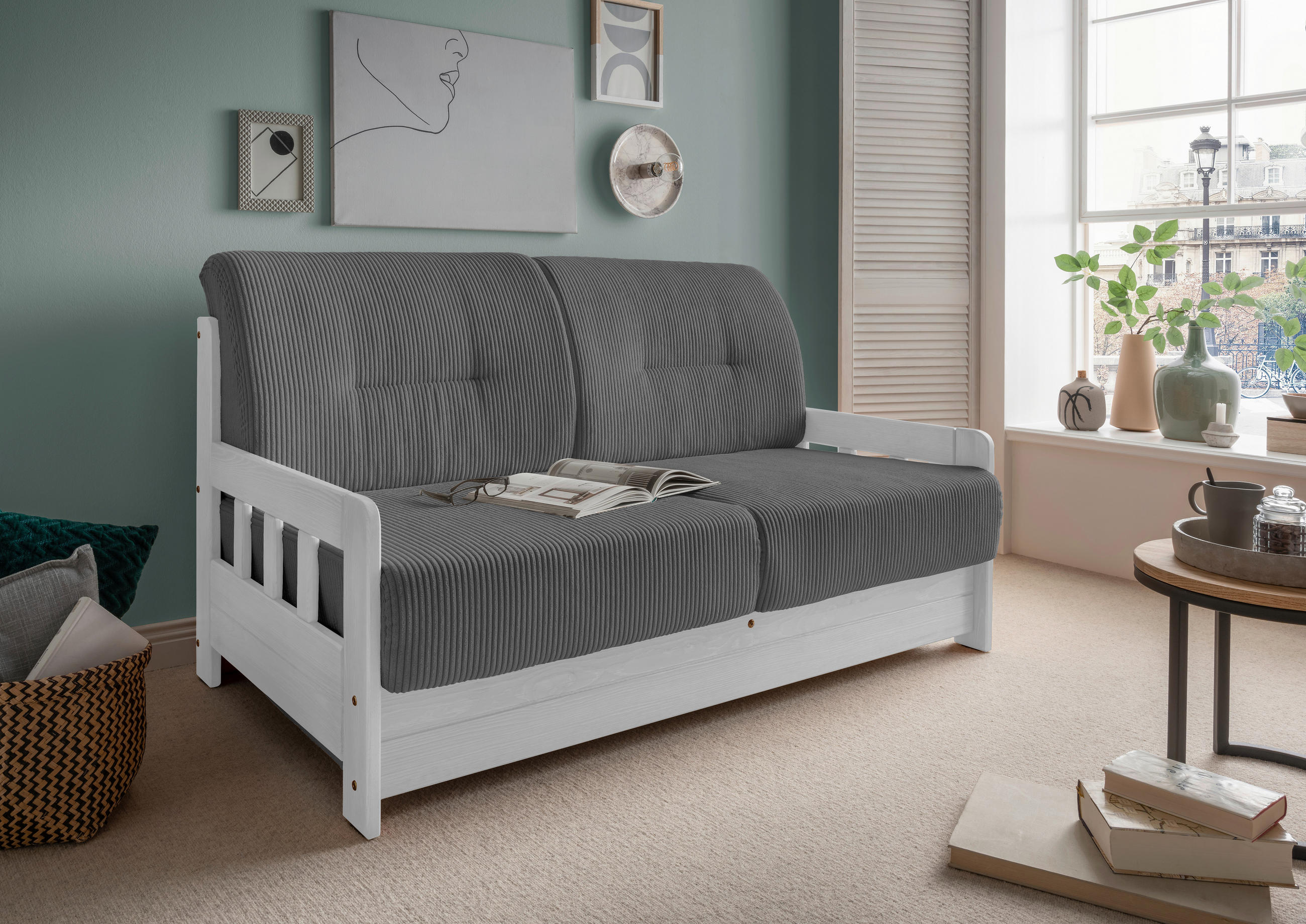 SCHLAFSOFA in Textil Grau  - Weiss/Grau, Modern, Holz/Textil (154/88/90cm) - Livetastic