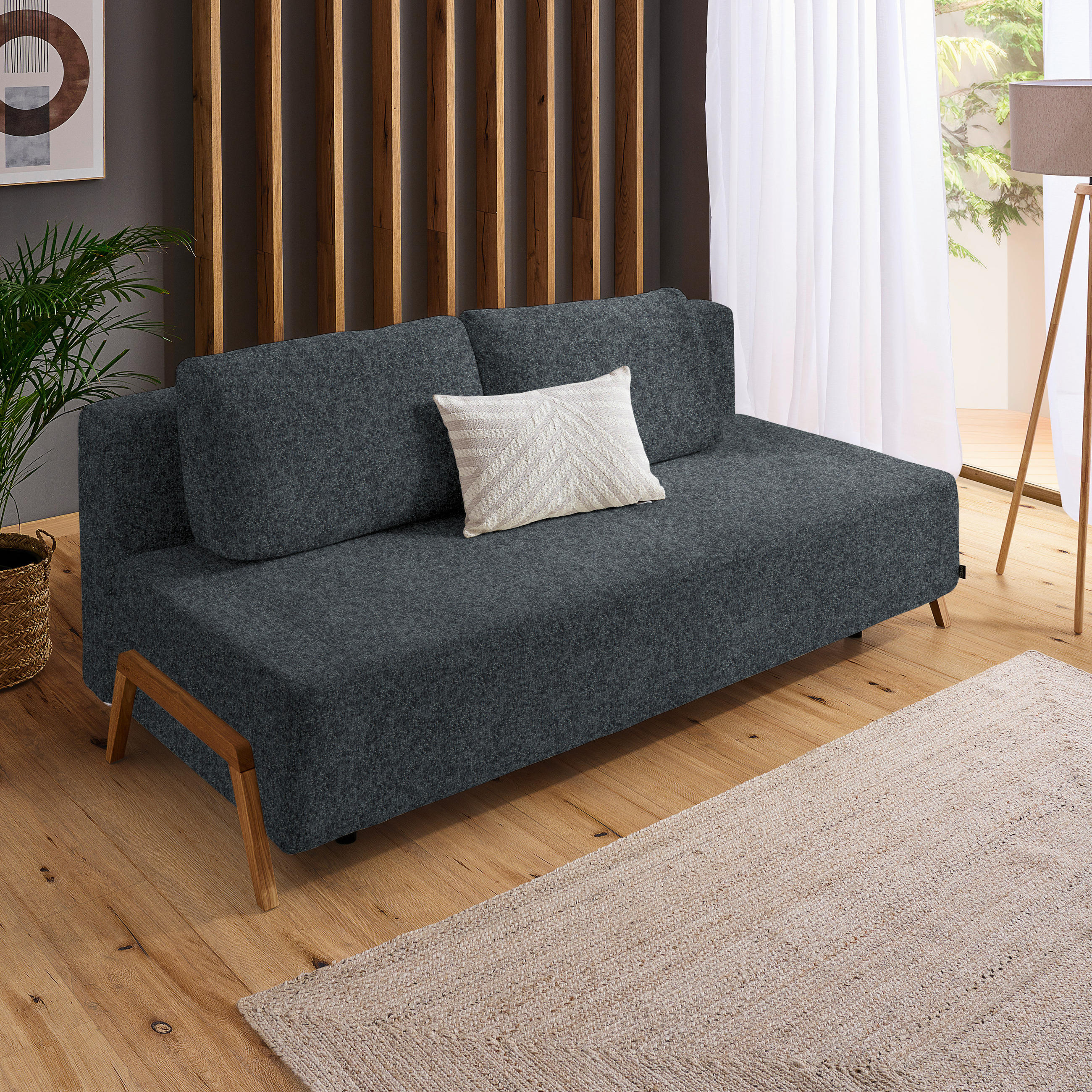 SCHLAFSOFA Struktur Dunkelgrau  - Dunkelgrau/Naturfarben, Design, Holz/Textil (211/88/102cm) - Niels Andersson