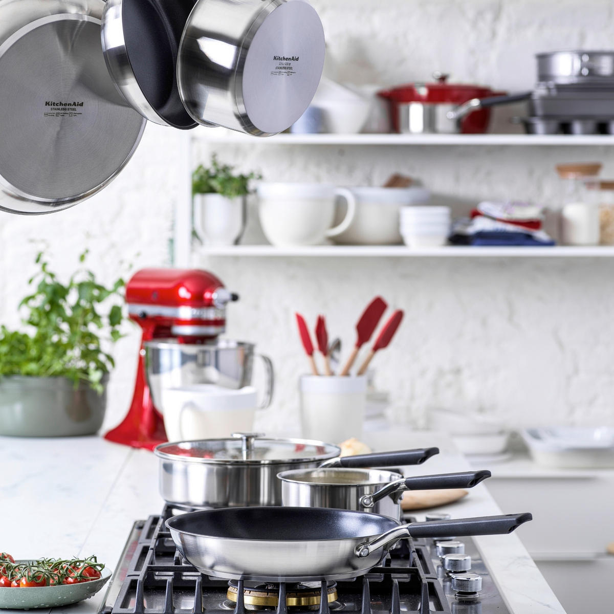 PFANNENSET Classic Stainless Steel Edelstahl 3-teilig  - Silberfarben/Schwarz, Basics, Kunststoff/Metall (20/24/28cm) - Kitchenaid