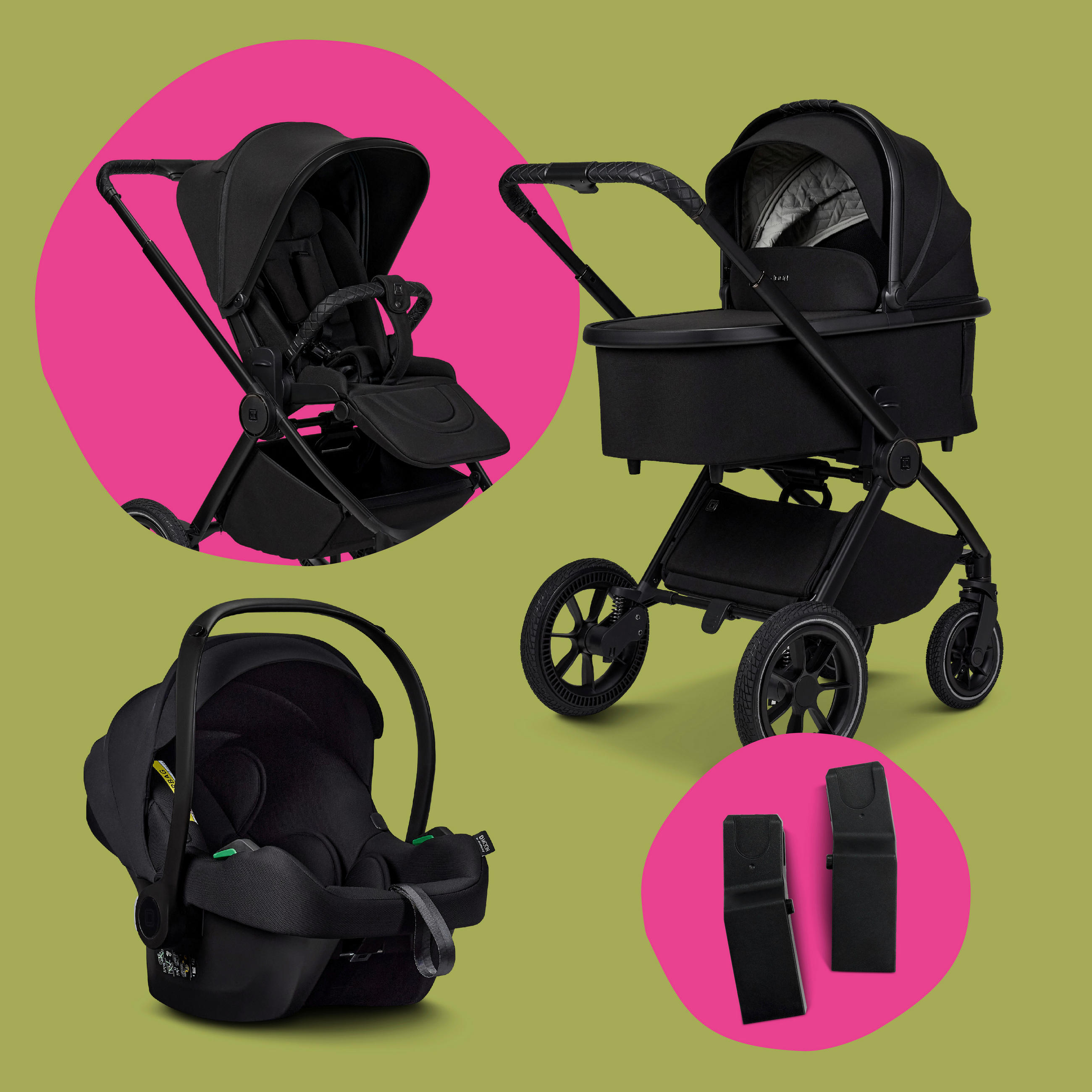 KINDERWAGENSET  Gio+ Set mit Cosmo 2.0  Onyx  - Schwarz, Basics, Textil (103/60/125cm) - Moon