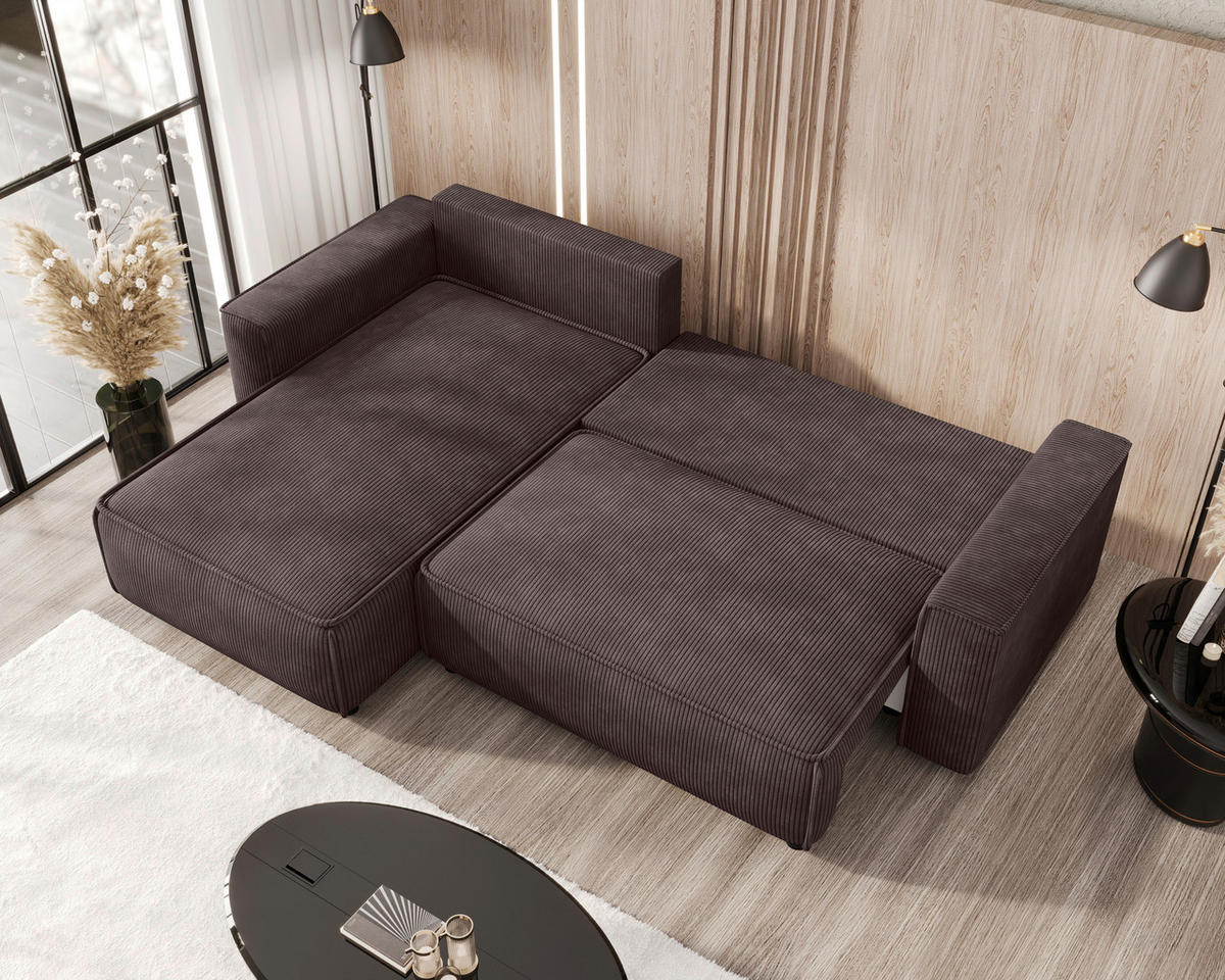 ECKSOFA 190/280 cm MERO in Cord Graubraun Zierkissen, Rückenkissen, Bettkasten  190/280 cm  - Graubraun/Schwarz, MODERN, Kunststoff/Textil (190/280cm) - MID.YOU