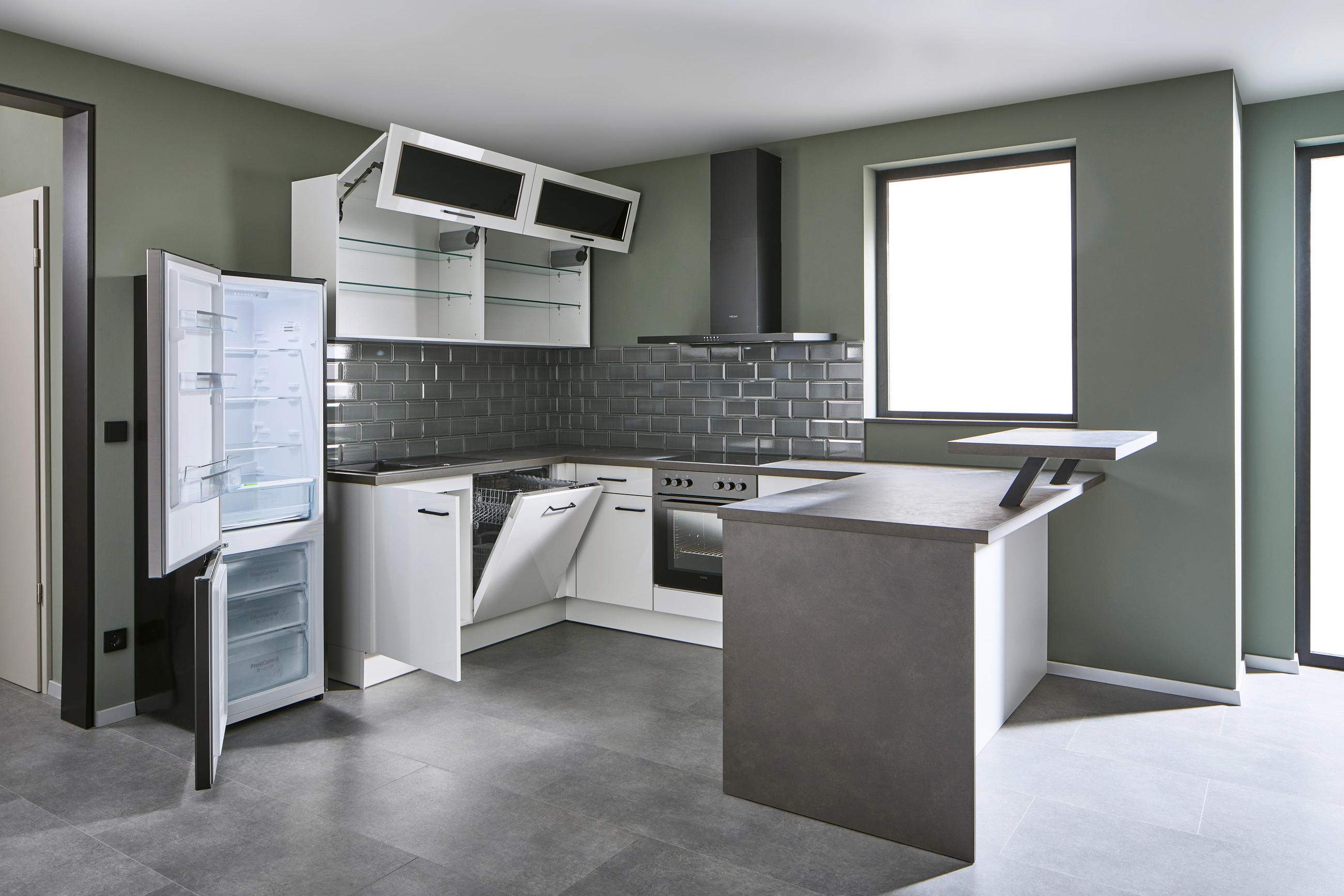 Thumbnail - Venda Eckküche VE 405, Dunkelgrau, Weiß Hochglanz, Metall, 2 Schublade(n) Schubladen, nur wie online abgebildet bestellb...