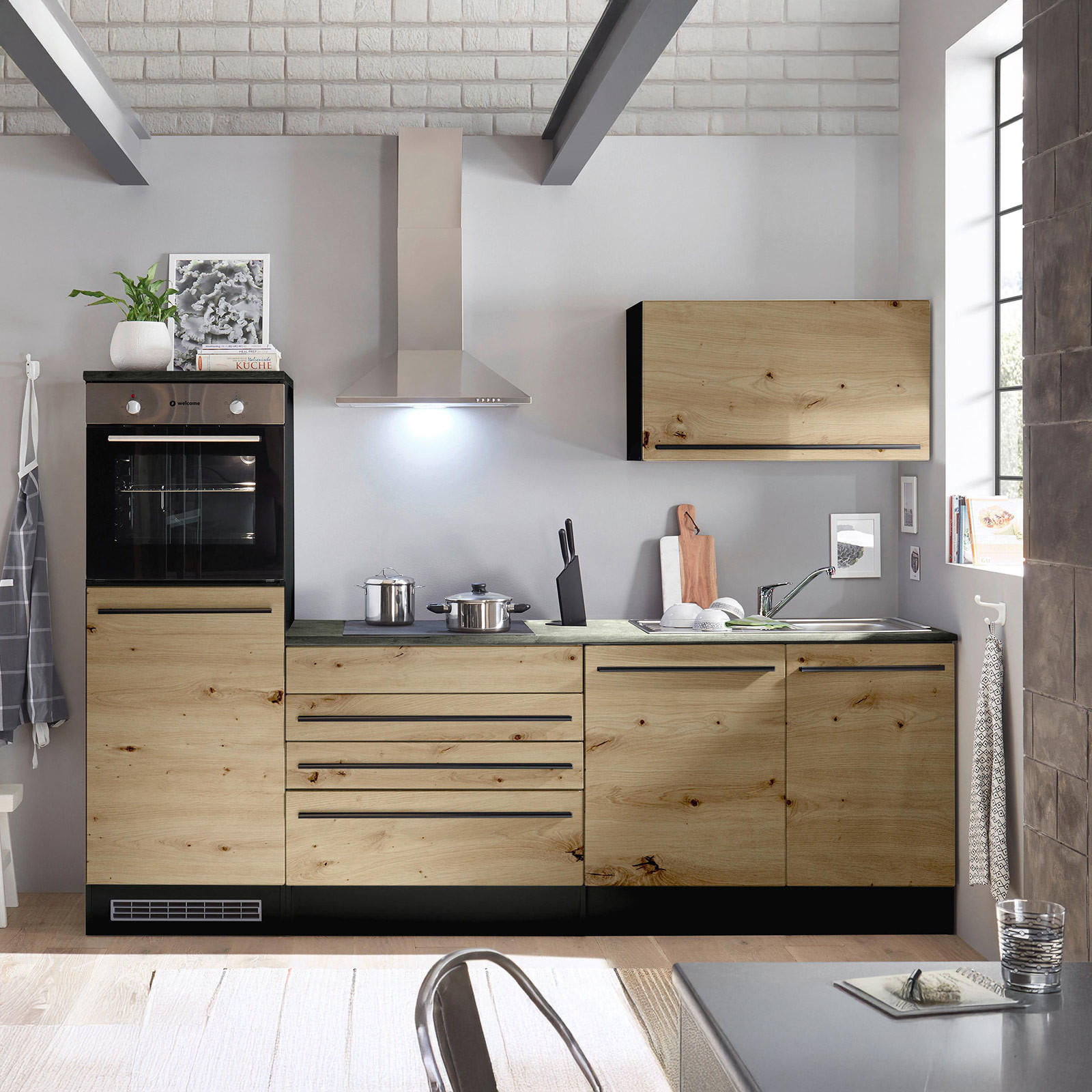 Küchenzeile Jazz 6 Mit Geräten 260 Cm Anthrazit/eiche Dekor