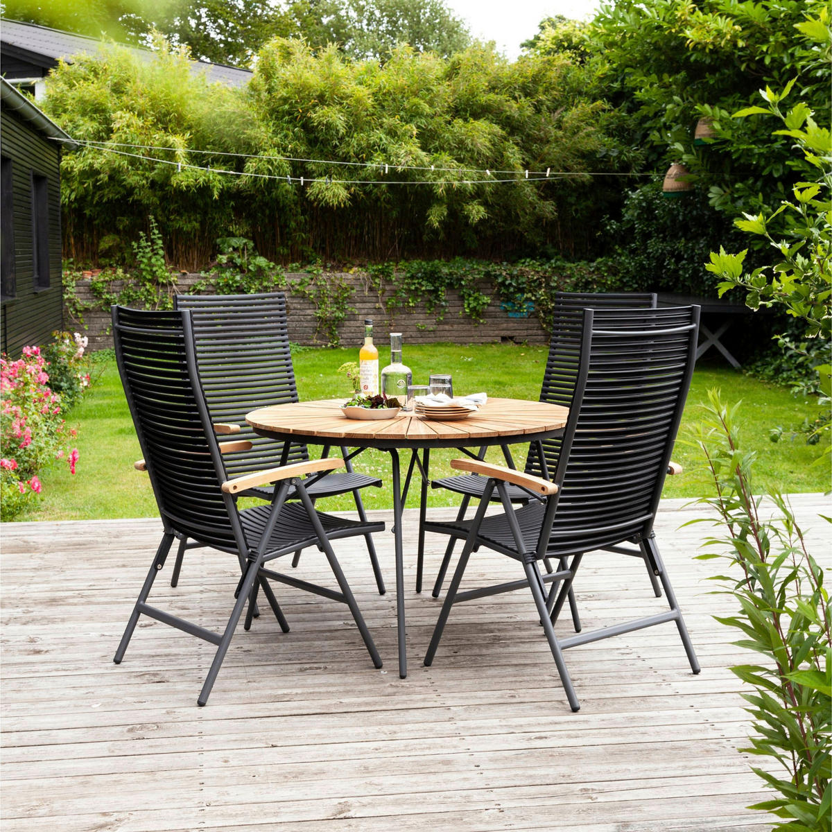 GARTENTISCHGRUPPE  - Anthrazit/Schwarz, Natur, Holz/Kunststoff - Gardenson