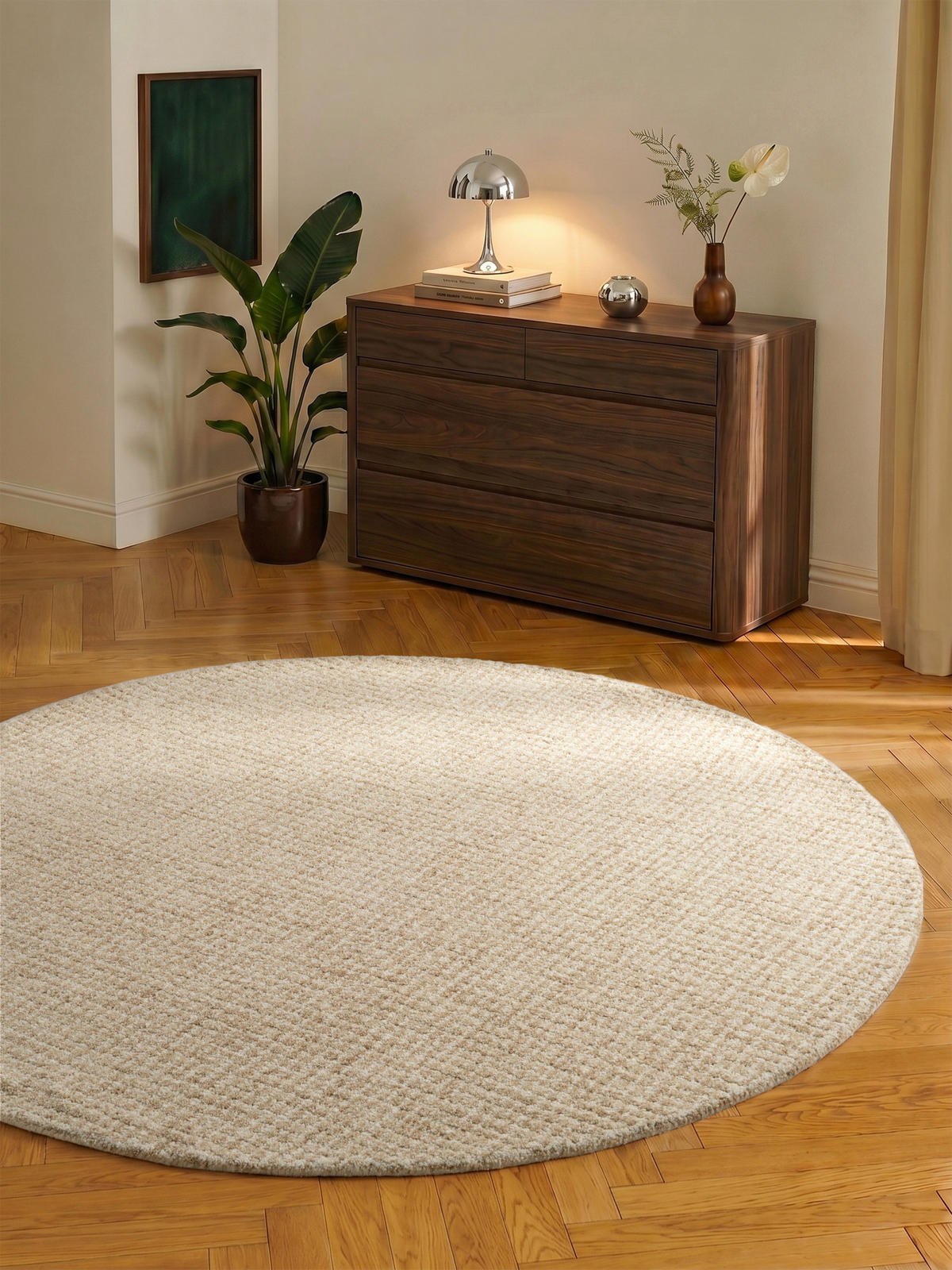 WOLLTEPPICH Wohnzimmer 160 cm Eloise Hellbraun rund  - Hellbraun, Basics, Textil (160cm) - Hanse Home