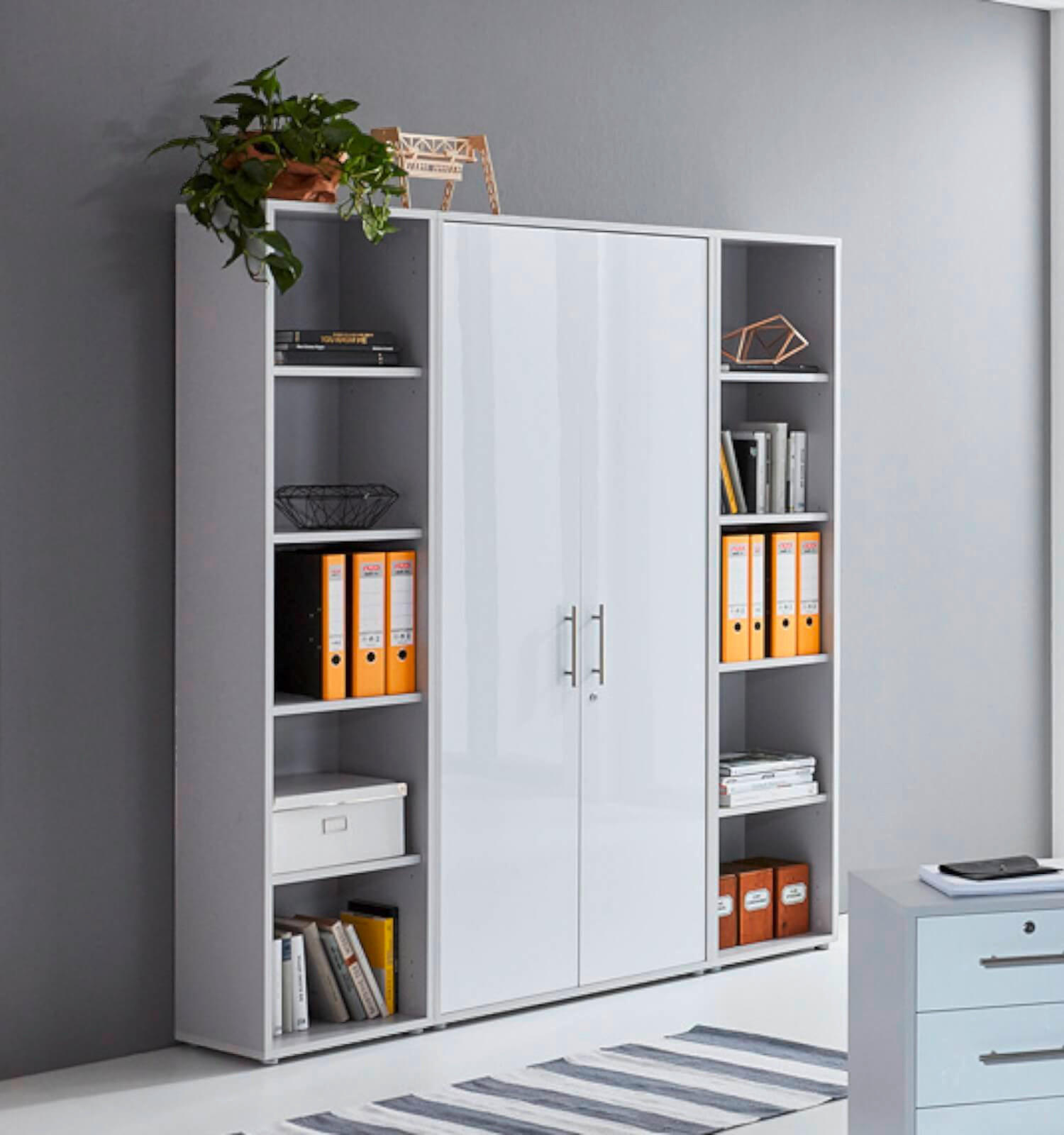 AKTENSCHRANK Grau, Weiß Hochglanz  - Weiß Hochglanz/Grau, MODERN, Holzwerkstoff (173/186/33cm) - MID.YOU