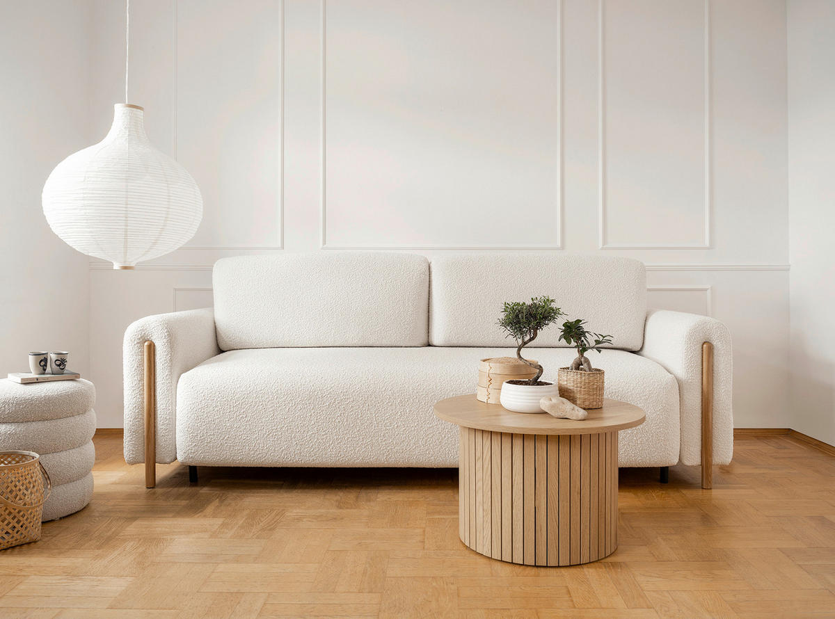 SCHLAFSOFA in Bouclé Creme, Naturfarben  - Eichefarben/Creme, Design, Holz/Textil (244/97/97cm) - MID.YOU