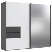 SCHWEBETÜRENSCHRANK Graphitfarben, Weiss  - Weiss/Schwarz, Modern, Glas/Holzwerkstoff (250/216/65cm) - MID.YOU