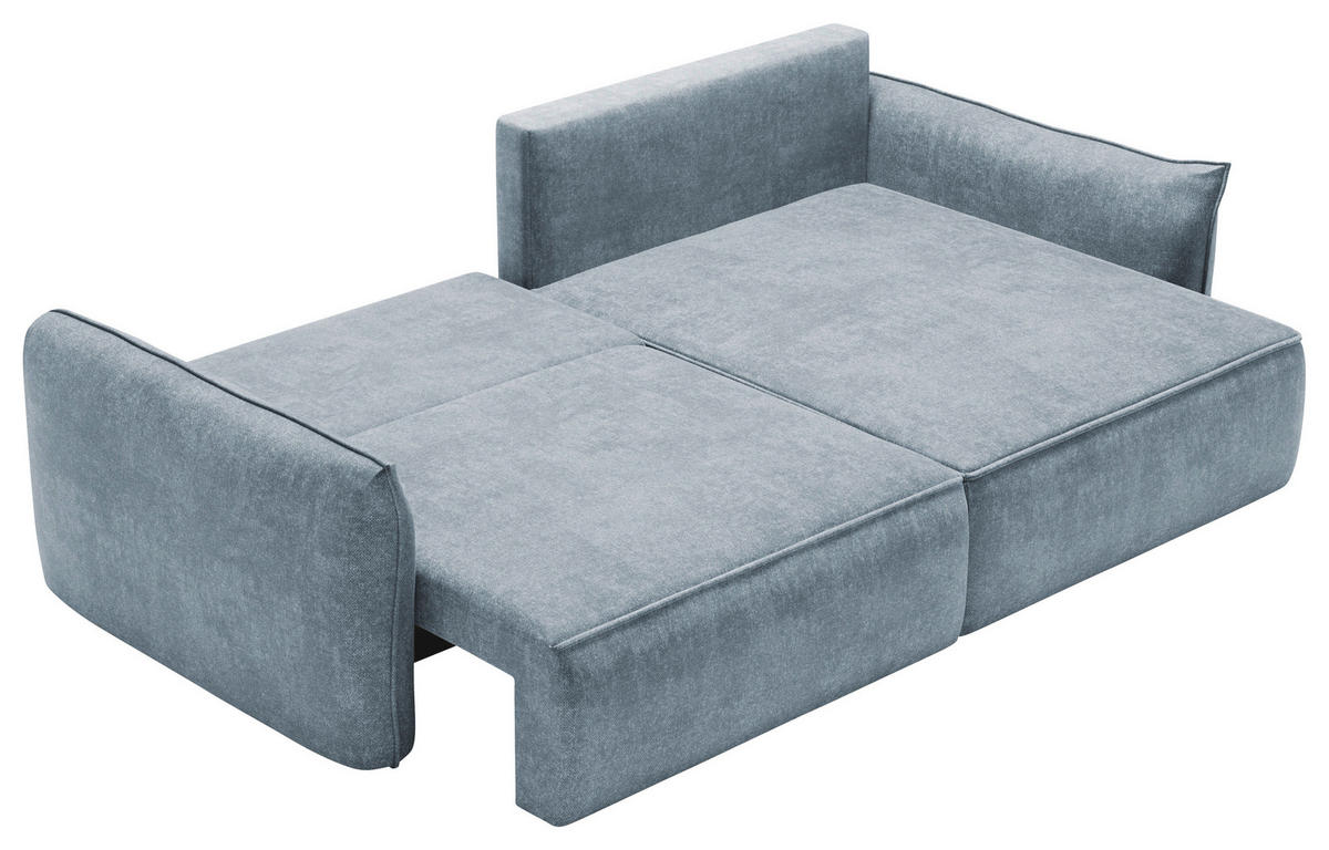 ECKSOFA Blau Struktur Rückenkissen, Bettkasten, Schlaffunktion, Rücken echt, Liegefläche im Originalstoff  - Blau/Schwarz, KONVENTIONELL, Kunststoff/Textil (266/148cm) - Milino