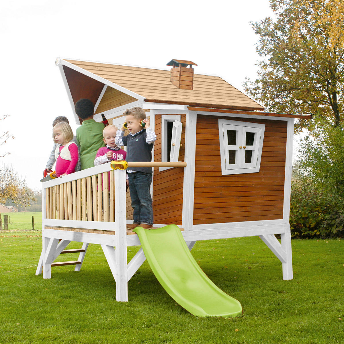 SPIELHAUS 123/12,8/152 cm  - Braun/Weiß, KONVENTIONELL, Holz/Kunststoff (123/12,8/152cm) - Ambia Garden