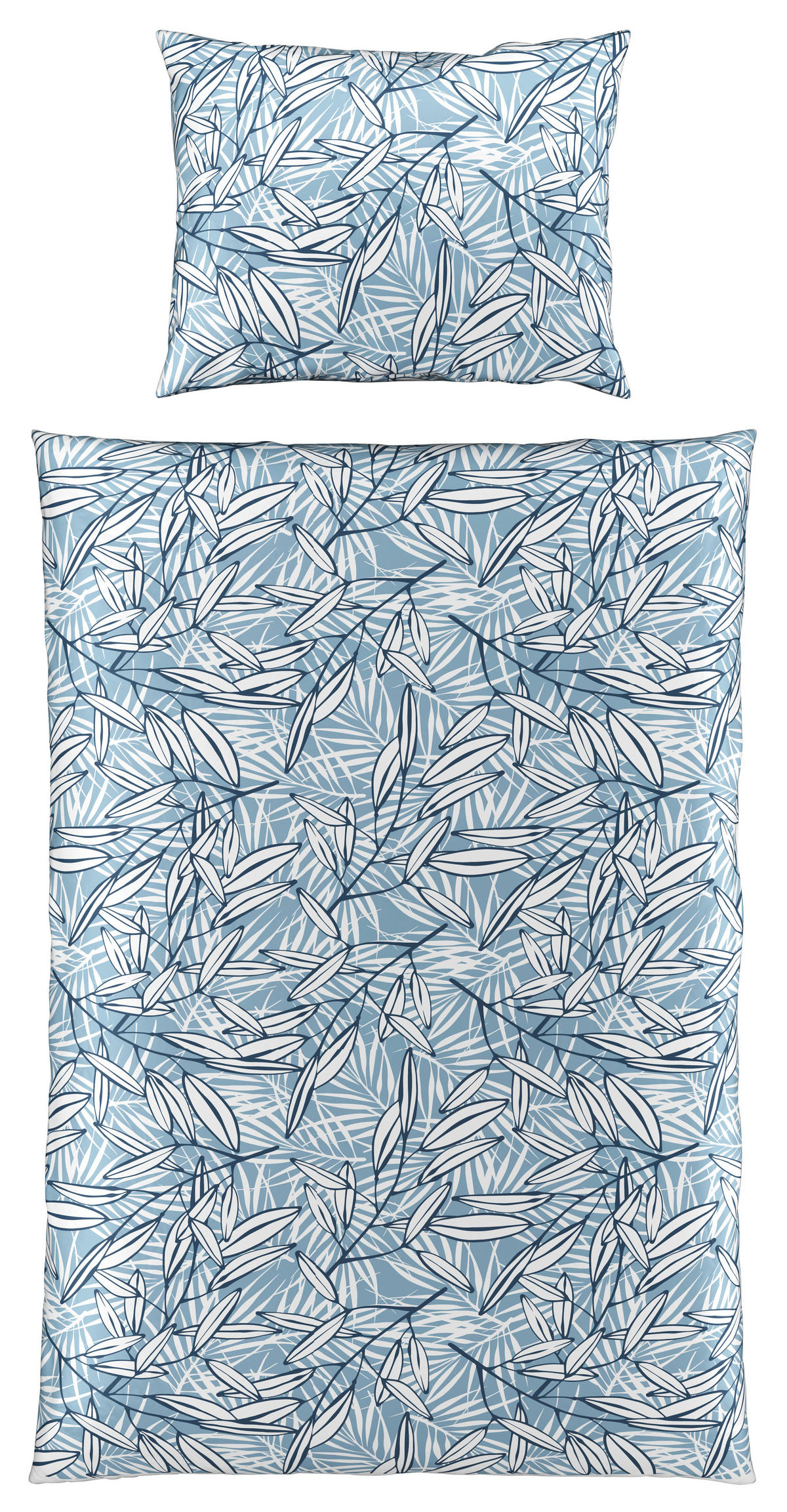 POSTELJINA JEANS PALM JUNGLE 140/200 cm saten plava, bela  - bela/plava, Osnovno, tekstil (140/200cm) - Novel
