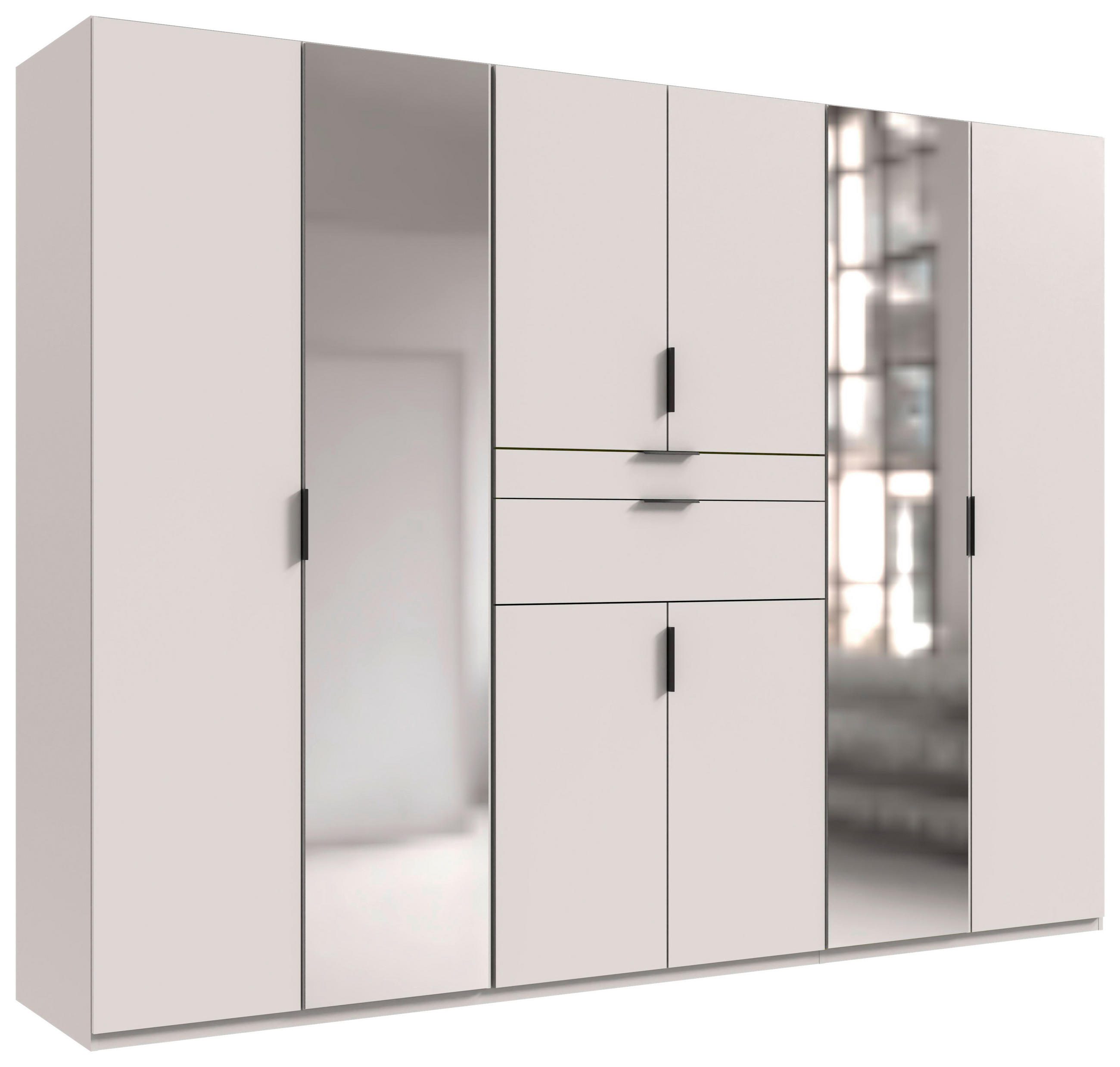 KLEIDERSCHRANK 270/210/58 cm,  in Weiß, 8-türig  - Schwarz/Weiß, MODERN, Glas/Holzwerkstoff (270/210/58cm) - Boxxx