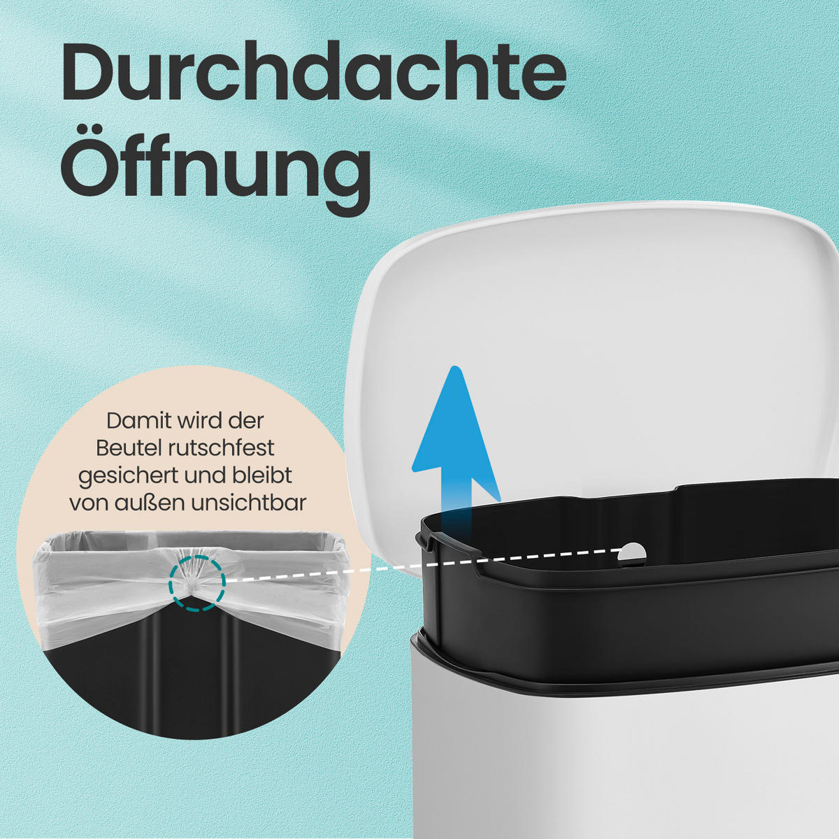 KÔŠ NA ODPADKY  50 l - čierna/biela, Basics, kov/plast (43,2/63,2/37cm)