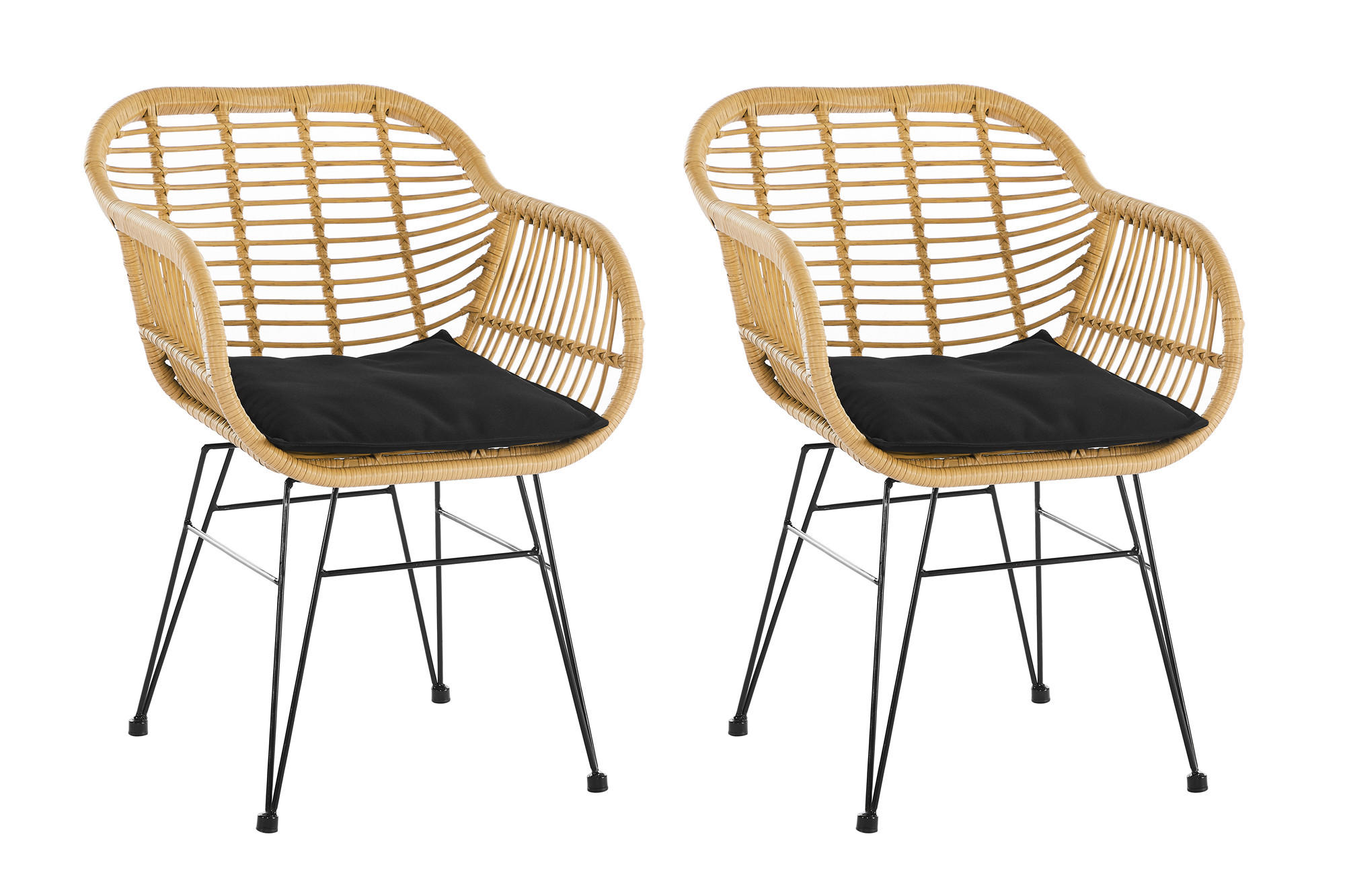 GARTENSESSEL-SET Metall, Kunststoff Naturfarben, Schwarz  - Schwarz/Naturfarben, Design, Kunststoff/Metall (58/80/59cm) - Livetastic