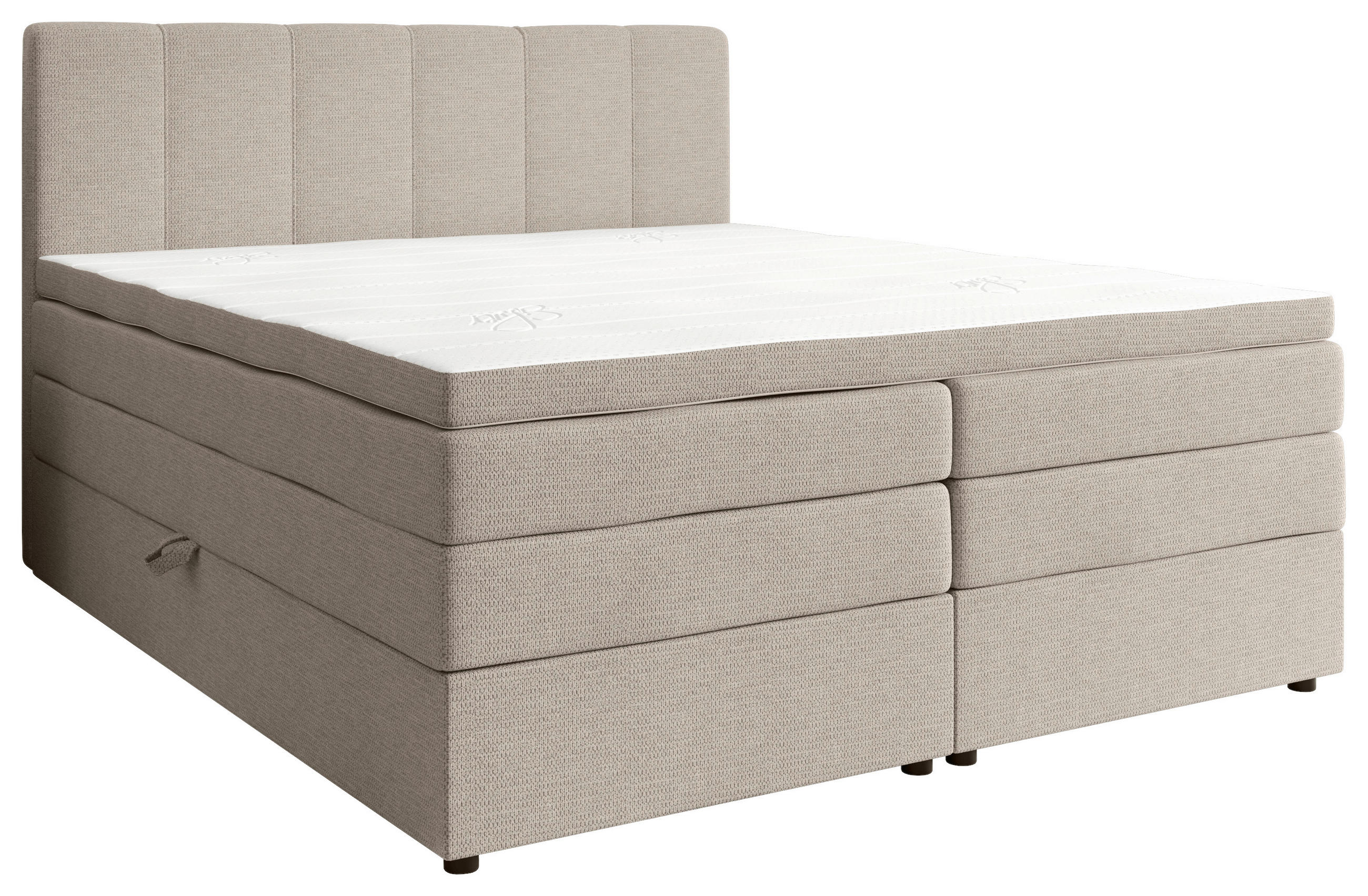 BOXSPRINGBETT 200/200 cm,  in Greige, gepolstertes Kopfteil, Bettkasten, Topper, Matratzen, H2 + H3 = mittel + fest  - Greige/Schwarz, KONVENTIONELL, Kunststoff/Textil (200/200cm) - Esposa