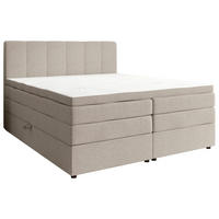 BOXSPRINGBETT 200/200 cm,  in Greige, gepolstertes Kopfteil, Bettkasten, Topper, Matratzen, H2 + H3 = mittel + fest  - Greige/Schwarz, KONVENTIONELL, Kunststoff/Textil (200/200cm) - Esposa