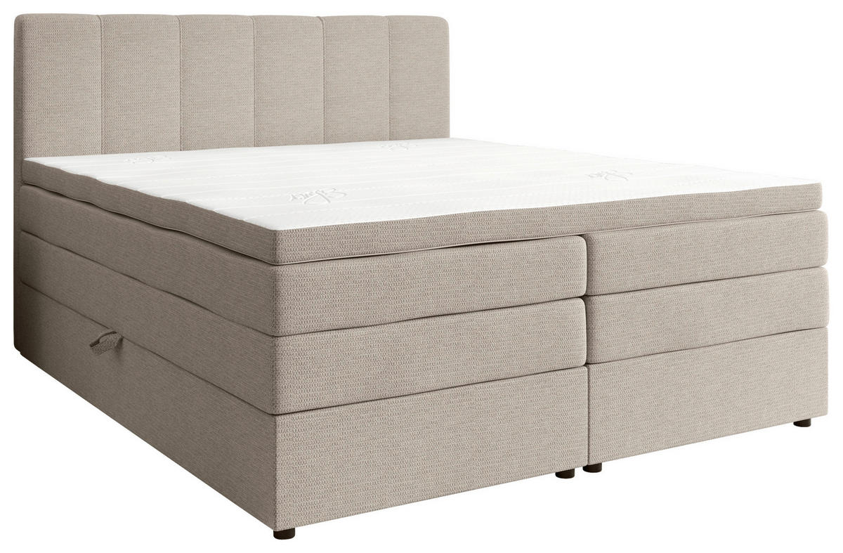 BOXSPRINGBETT 200/200 cm,  in Greige, gepolstertes Kopfteil, Bettkasten, Topper, Matratzen, H2 + H3 = mittel + fest  - Greige/Schwarz, KONVENTIONELL, Kunststoff/Textil (200/200cm) - Esposa