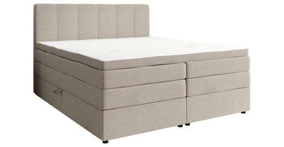 BOXSPRINGBETT 180/200 cm,  in Greige, gepolstertes Kopfteil, Bettkasten, Topper, Matratzen, H2 + H3 = mittel + fest  - Greige/Schwarz, KONVENTIONELL, Kunststoff/Textil (180/200cm) - Esposa