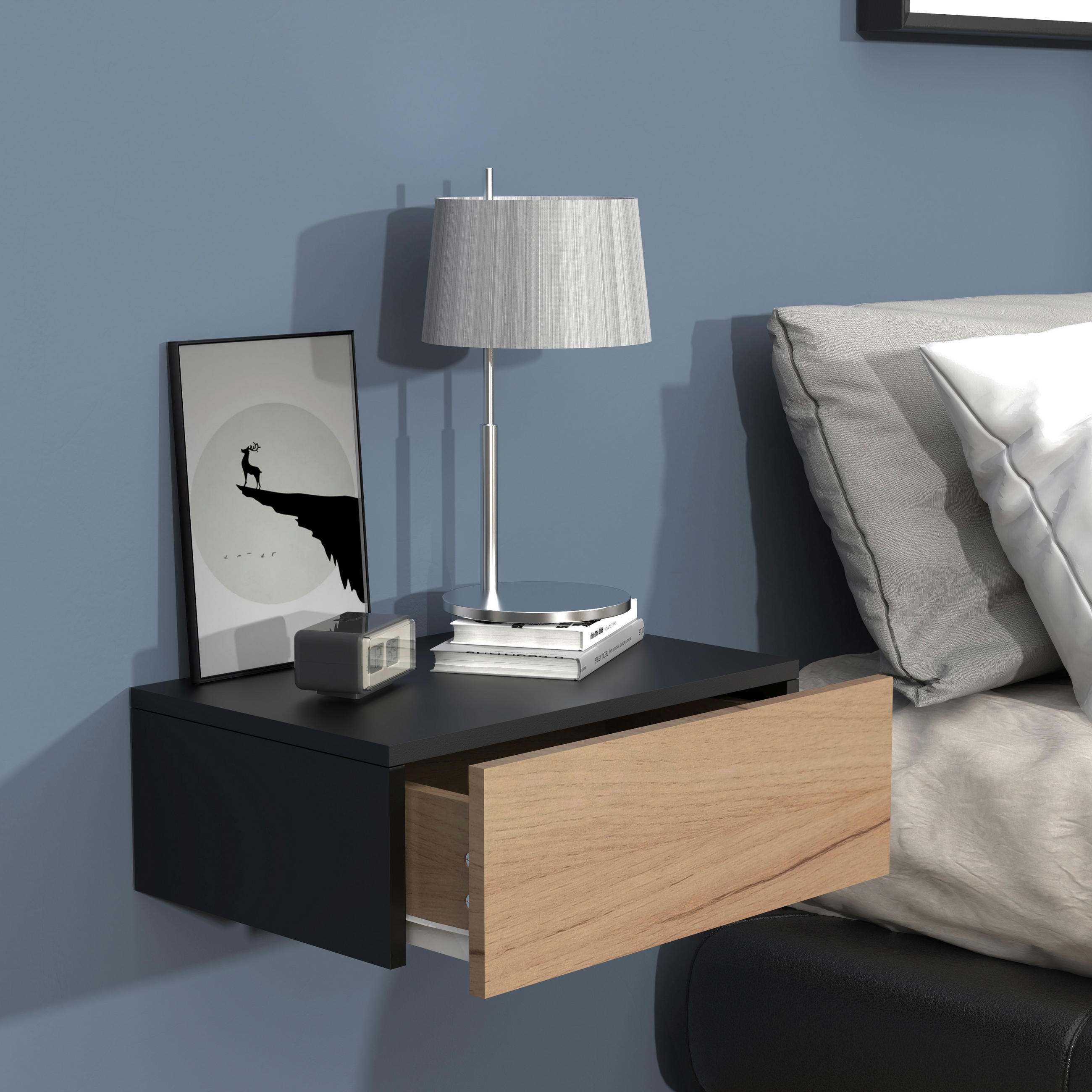 NACHTSCHRANK 45/15/30 cm  - Eichefarben/Schwarz, MODERN, Holzwerkstoff (45/15/30cm) - MID.YOU