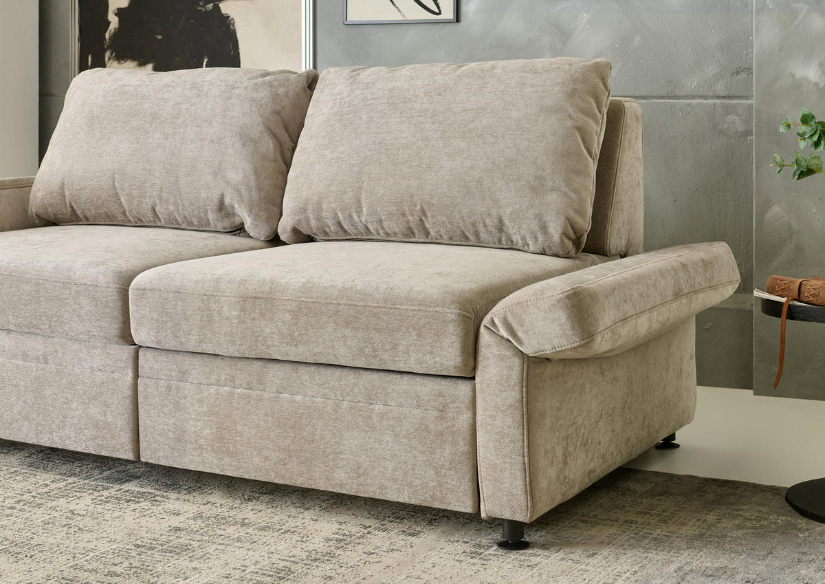 SCHLAFSOFA Chenille Hellbraun  - Hellbraun/Schwarz, KONVENTIONELL, Textil/Metall (186/90/100cm) - Beldomo Style