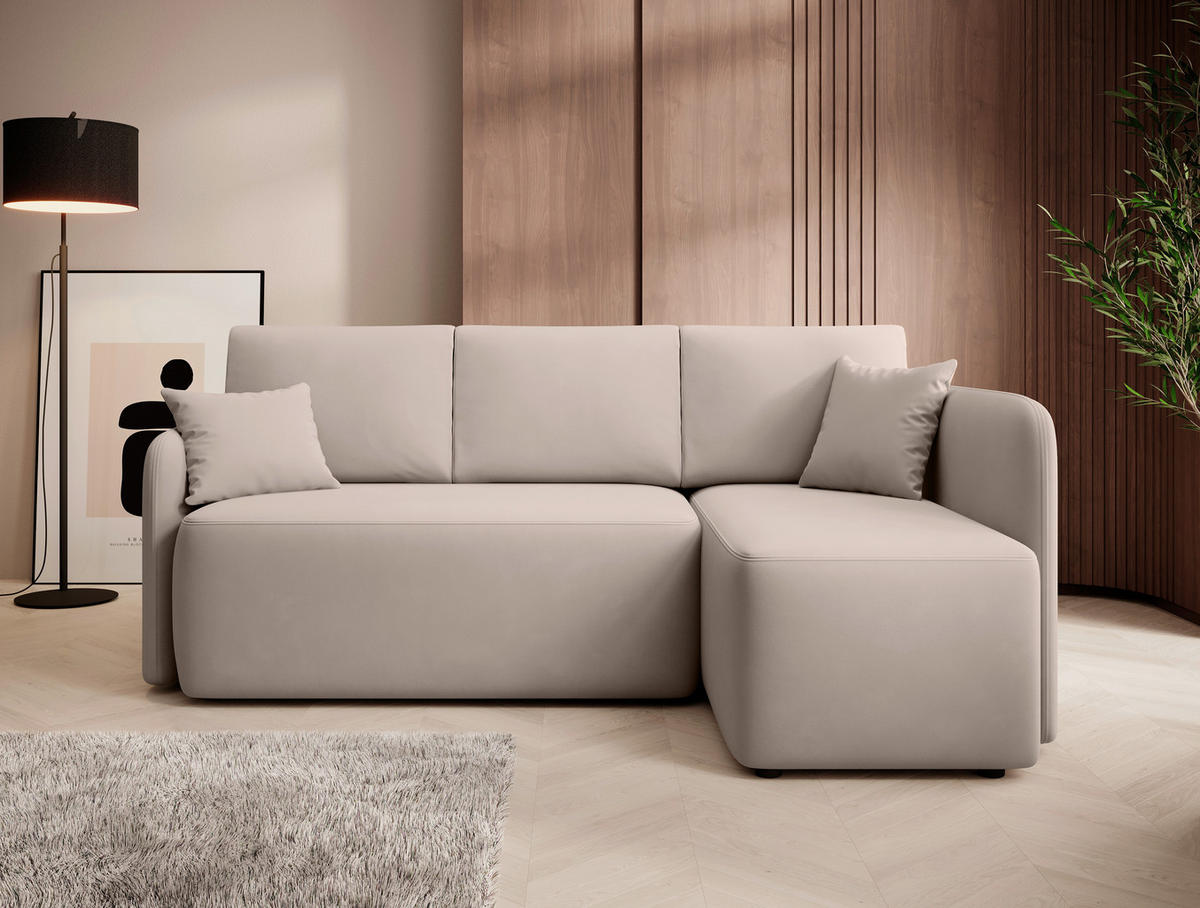 ECKSOFA Beige Plüsch  - Beige/Schwarz, Design, Kunststoff/Textil (206/150cm) - MID.YOU