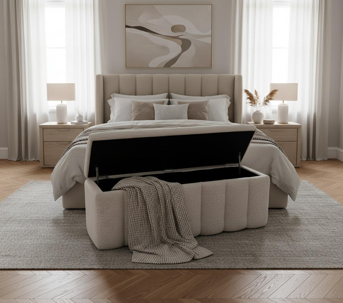 SITZBANK 120/46/41 cm Webstoff Beige Kunststoff  - Beige/Schwarz, Design, Kunststoff/Textil (120/46/41cm) - Novel