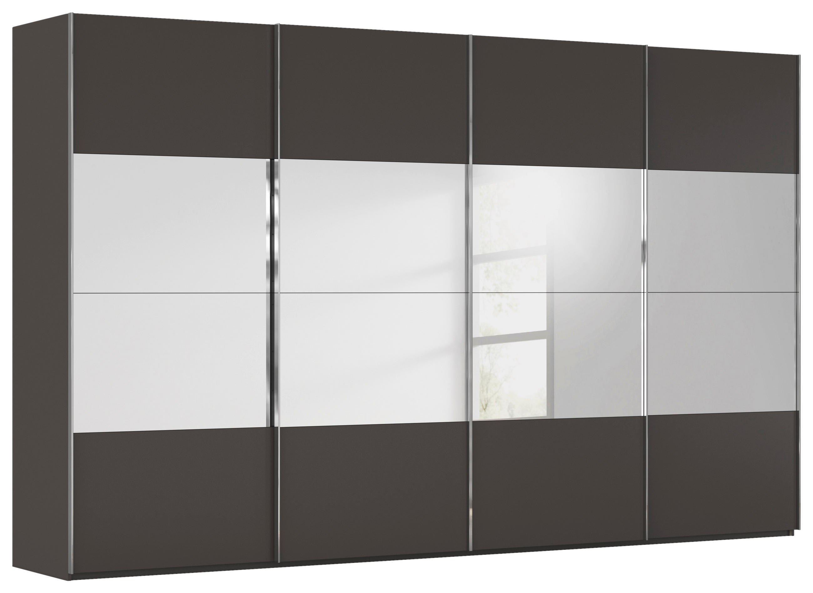 SCHWEBETÜRENSCHRANK 361/223/68 cm 4-türig Graphitfarben  - Chromfarben/Graphitfarben, Design, Glas/Holzwerkstoff (361/223/68cm) - Novel