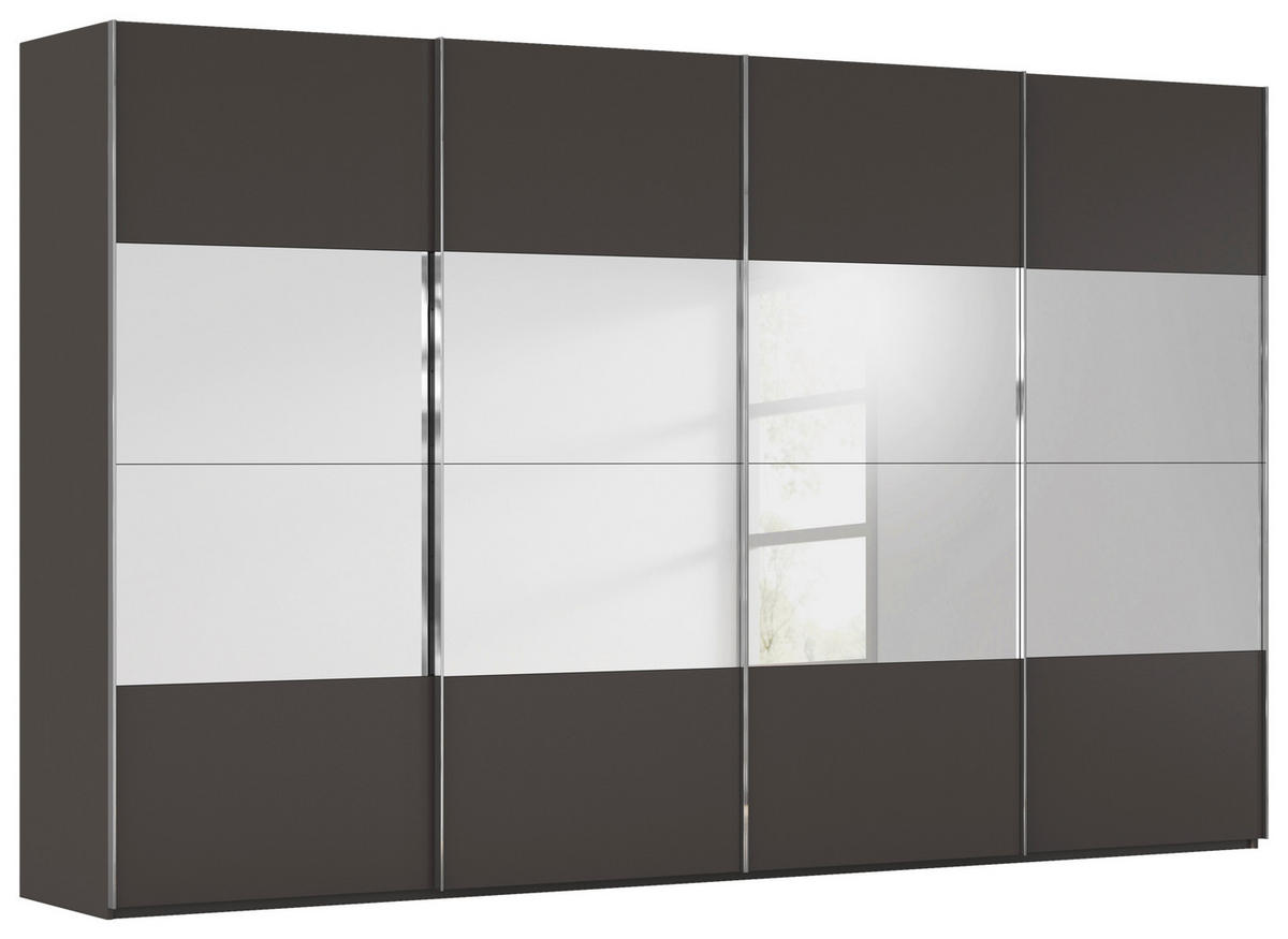 SCHWEBETÜRENSCHRANK 361/223/68 cm 4-türig Graphitfarben  - Chromfarben/Graphitfarben, Design, Glas/Holzwerkstoff (361/223/68cm) - Novel
