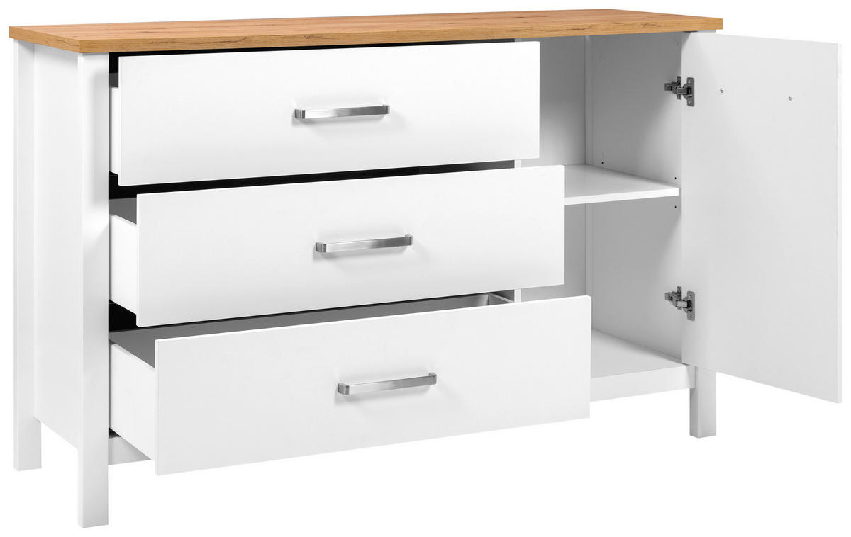 KOMODA   148/92/45 cm   bijela, hrast Artisan  - bijela/srebrne boje, Romantično / ladanjski, drvni materijal/metal (148/92/45cm)