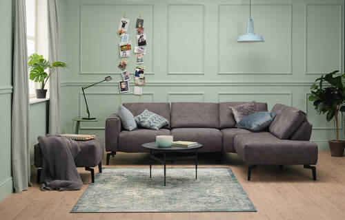 ECKSOFA in Samt Dunkelblau  193/256 cm  - Schwarz/Dunkelblau, Design, Textil/Metall (193/256cm) - SENSOO