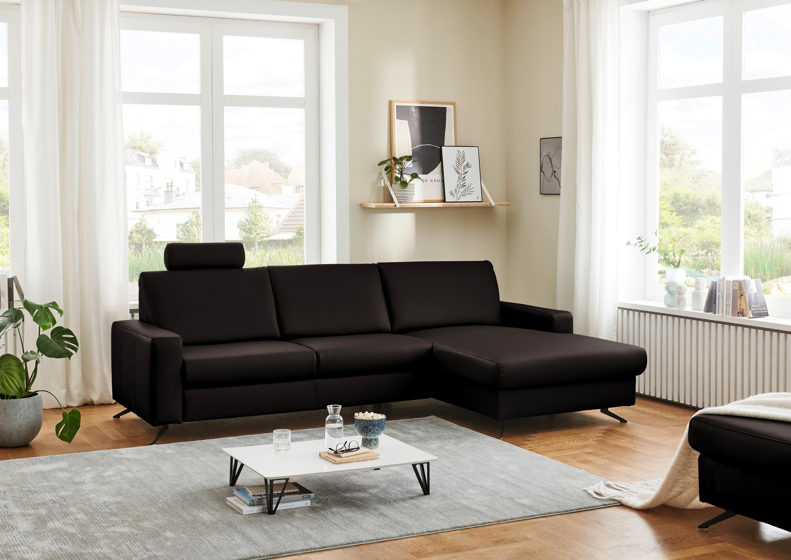 ECKSOFA in Echtleder Dunkelbraun  267/165 cm  - Dunkelbraun/Schwarz, Design, Leder/Metall (267/165cm) - Lomoco