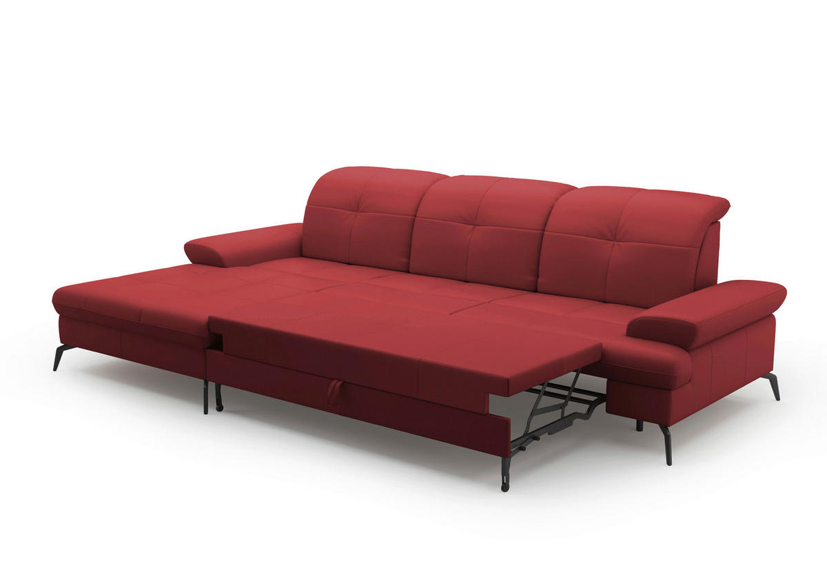 ECKSOFA in Echtleder Rot  - Rot/Schwarz, Konventionell, Leder/Metall (185/279cm) - Sit & More