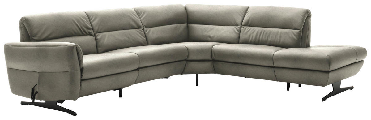 ECKSOFA Hellgrau Echtleder  - Hellgrau/Schwarz, Design, Leder/Metall (286/258cm) - Schöner Wohnen