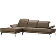 ECKSOFA in Echtleder Graubraun  - Graubraun/Schwarz, Design, Leder/Metall (184/288cm) - Novel