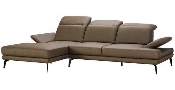 ECKSOFA in Echtleder Graubraun  - Graubraun/Schwarz, Design, Leder/Metall (184/288cm) - Novel