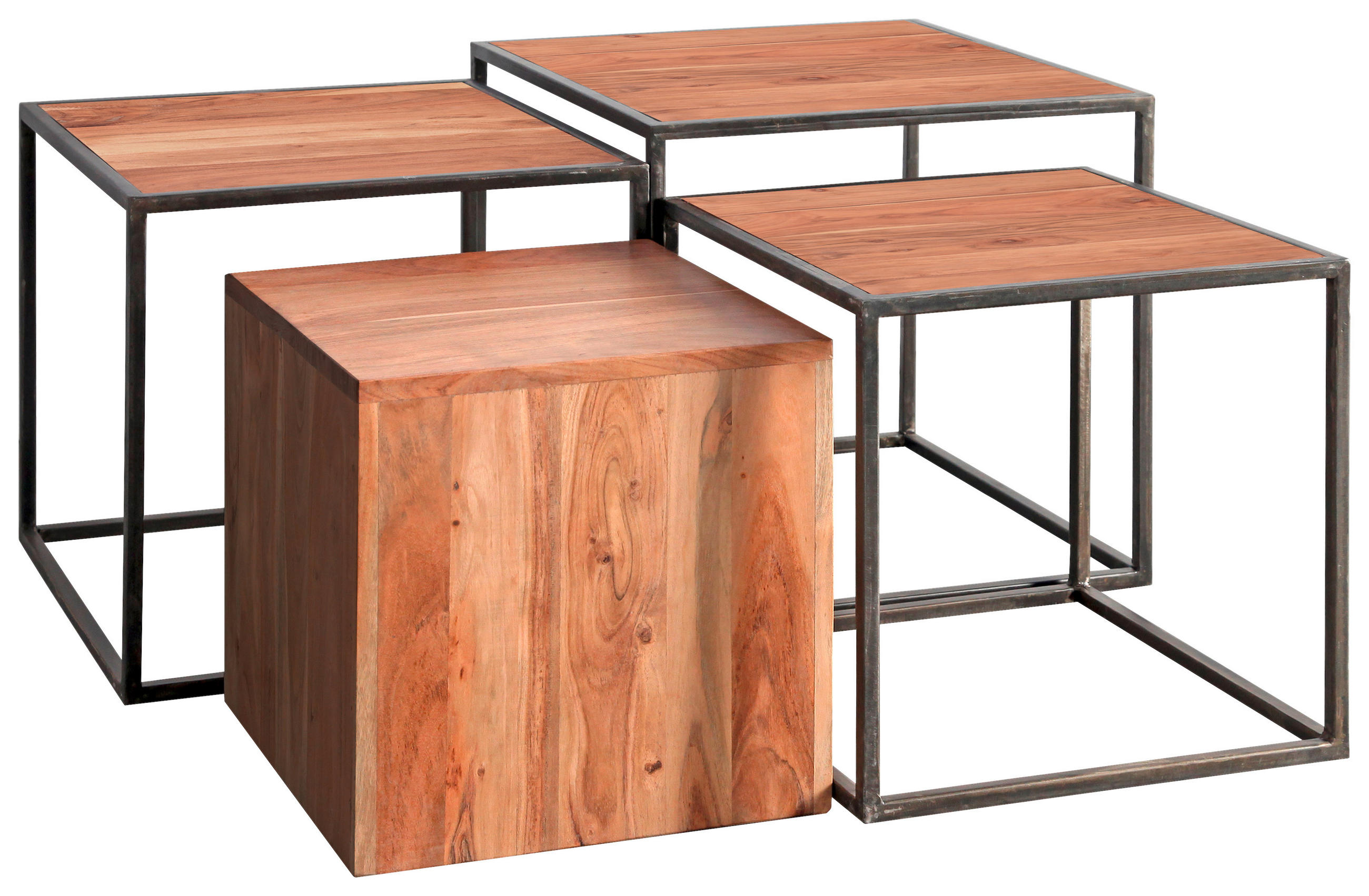 SATZTISCH 4-teilig Akazie vollmassiv quadratisch Akaziefarben  - Naturfarben/Akaziefarben, ROMANTIK / LANDHAUS, Holz/Metall (50/45/50cm) - Landscape