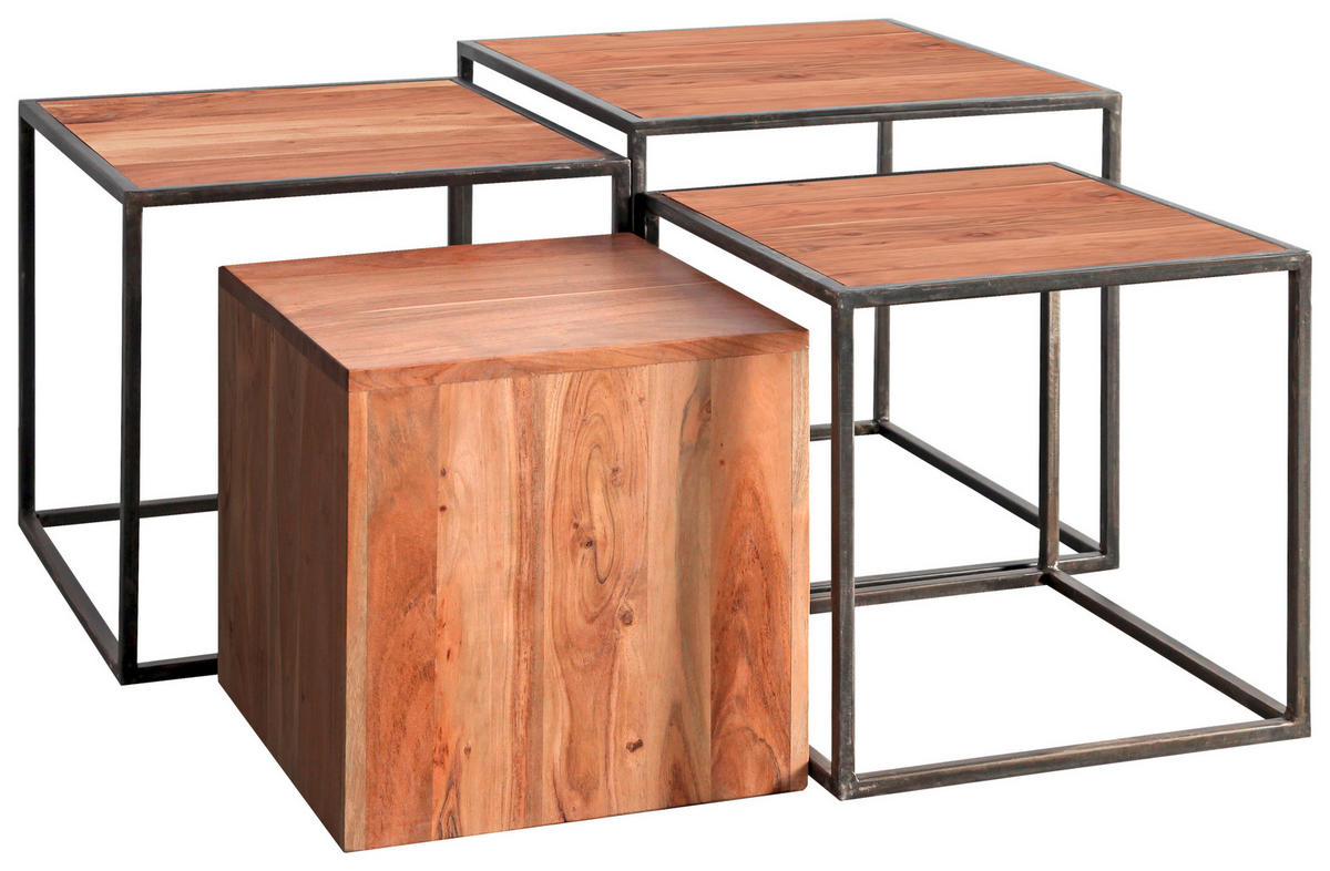 SADA ZASÚVACÍCH STOLÍKOV, akácia, farba akácie - farba akácie/prírodná farba, Romantik / Landhaus, kov/drevo (50/45/50cm) - Landscape