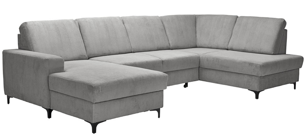 WOHNLANDSCHAFT in Cord Grau  - Schwarz/Grau, Konventionell, Textil/Metall (167/317/185cm) - Stylife